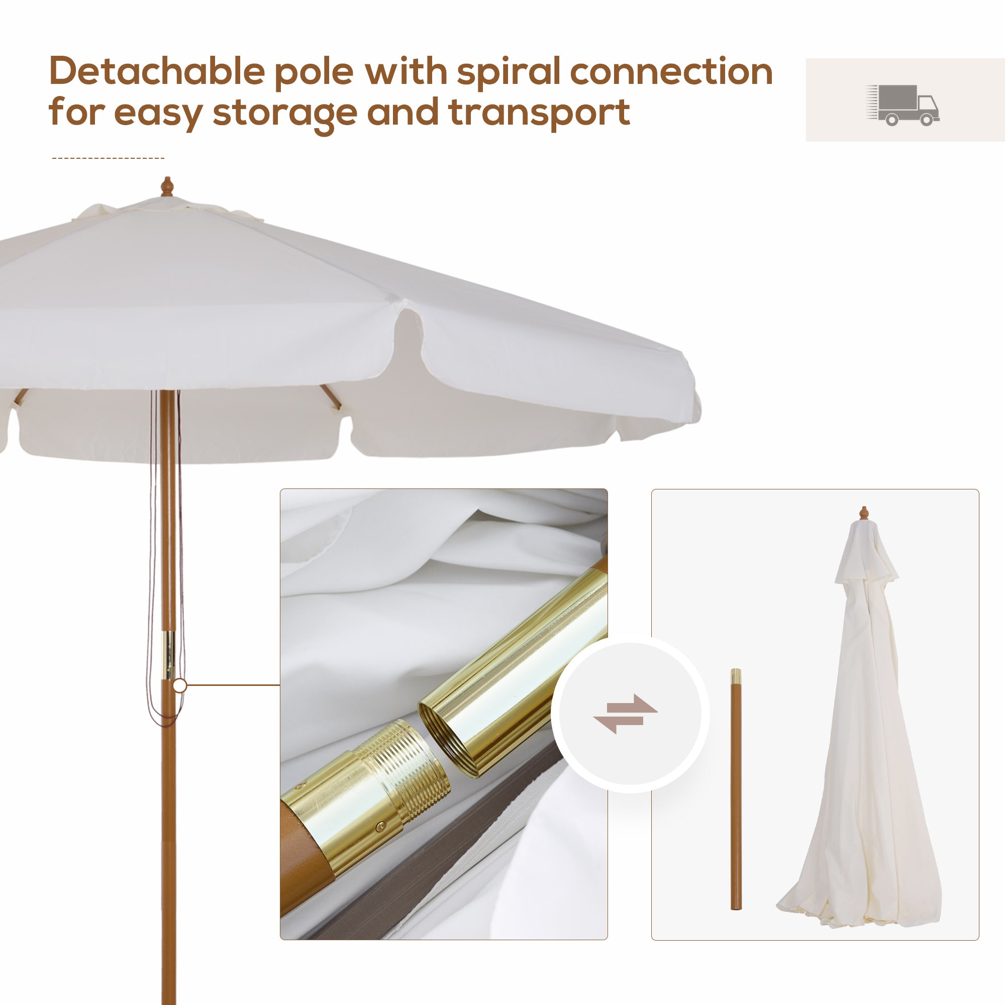 Outsunny 3.3m Elegant Wooden Parasol - Cream