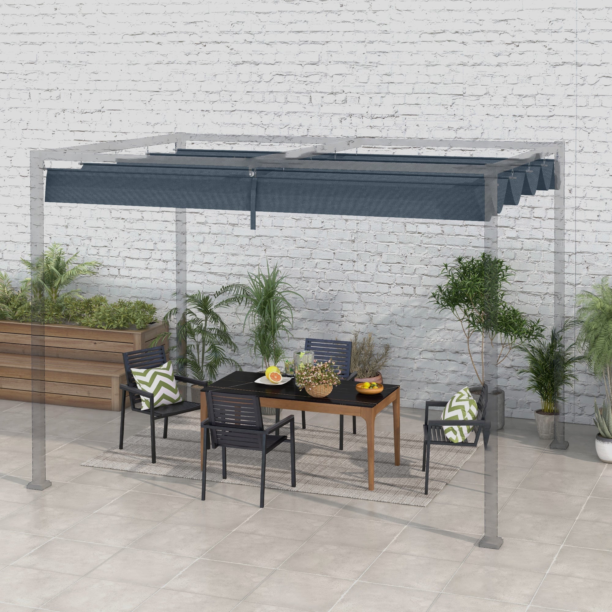 Outsunny Pergola Cover Roof, 2.86 x 2.45 m Retractable Sun Shade Top for 3 x 2m Pergola Frame, UV30+ Protected, Dark Grey