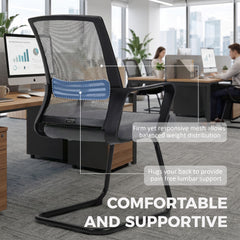 HOMCOM Padded Meeting Office Chair, Ergonomic Desk Chair No Wheels with Sled Base for Bedroom, Waiting, Reception, Dark Grey
