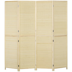 HOMCOM Room Divider, Freestanding Privacy Screen, 4 Panel Folding, 180 x 180cm, Natural