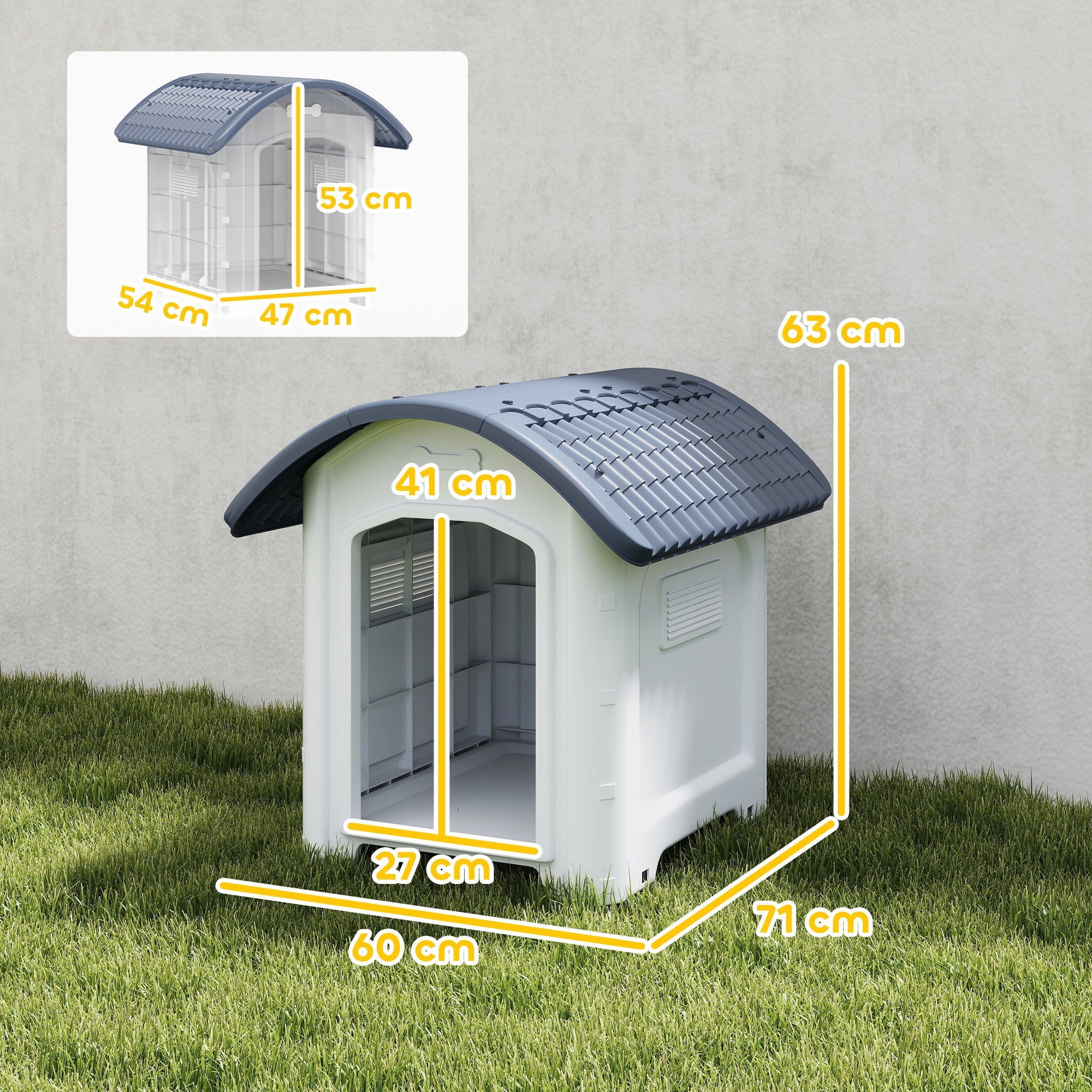 PawHut Outdoor Dog Kennel, Plastic Dog House with Removable Floor, Waterproof Roof, Raised Floor, 71 x 60 x 63 cm