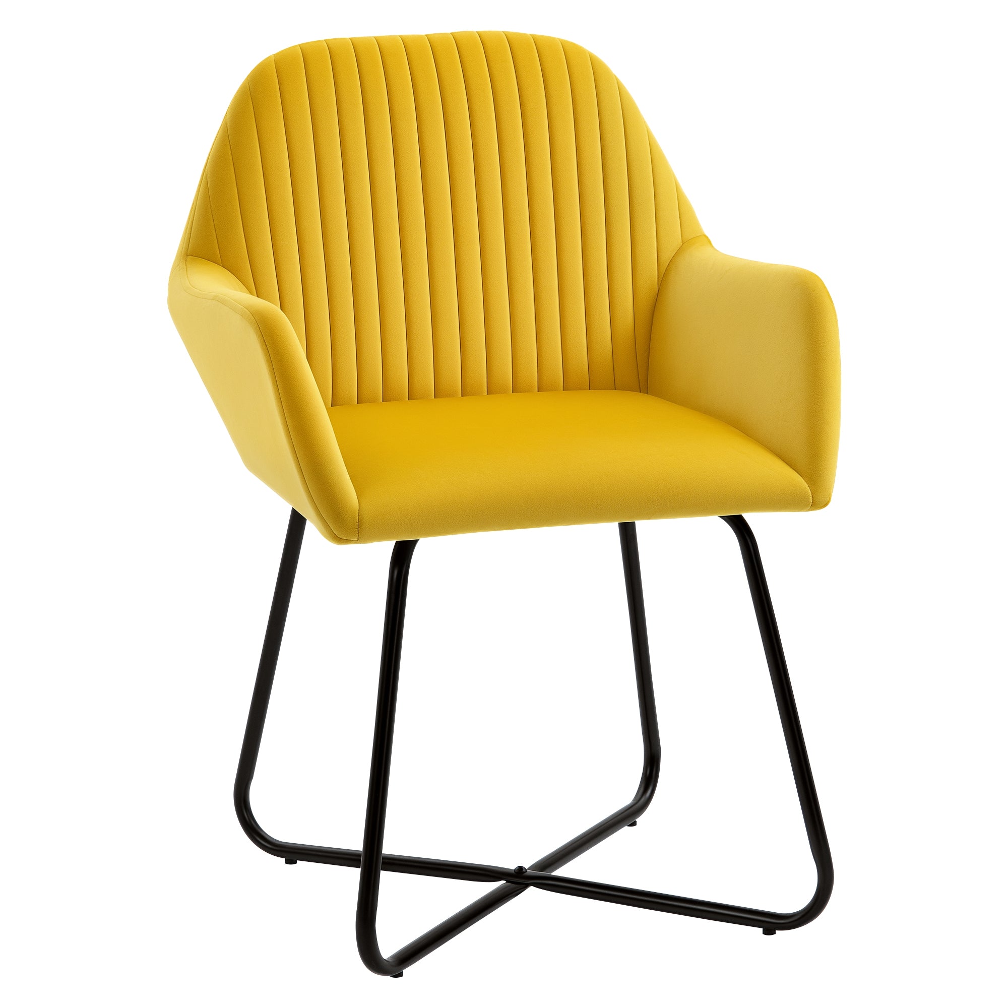 HOMCOM Modern Arm Chair Upholstered Accent Chair with Metal Base for Living Room Yellow