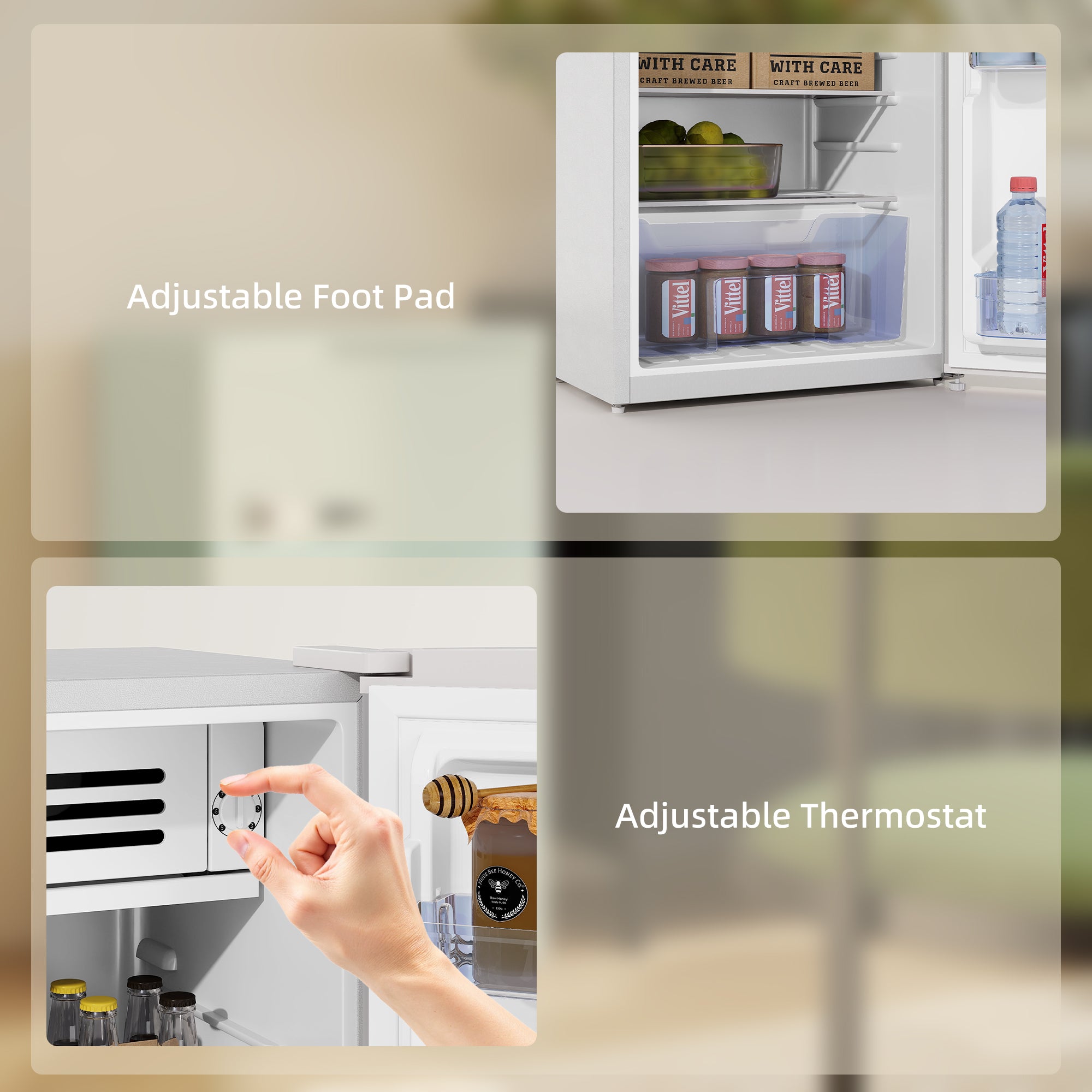 HOMCOM Under Counter Fridge, 85L Small Retro Refrigerator with Chiller Box, Adjustable Thermostat, Glass Shelves, White