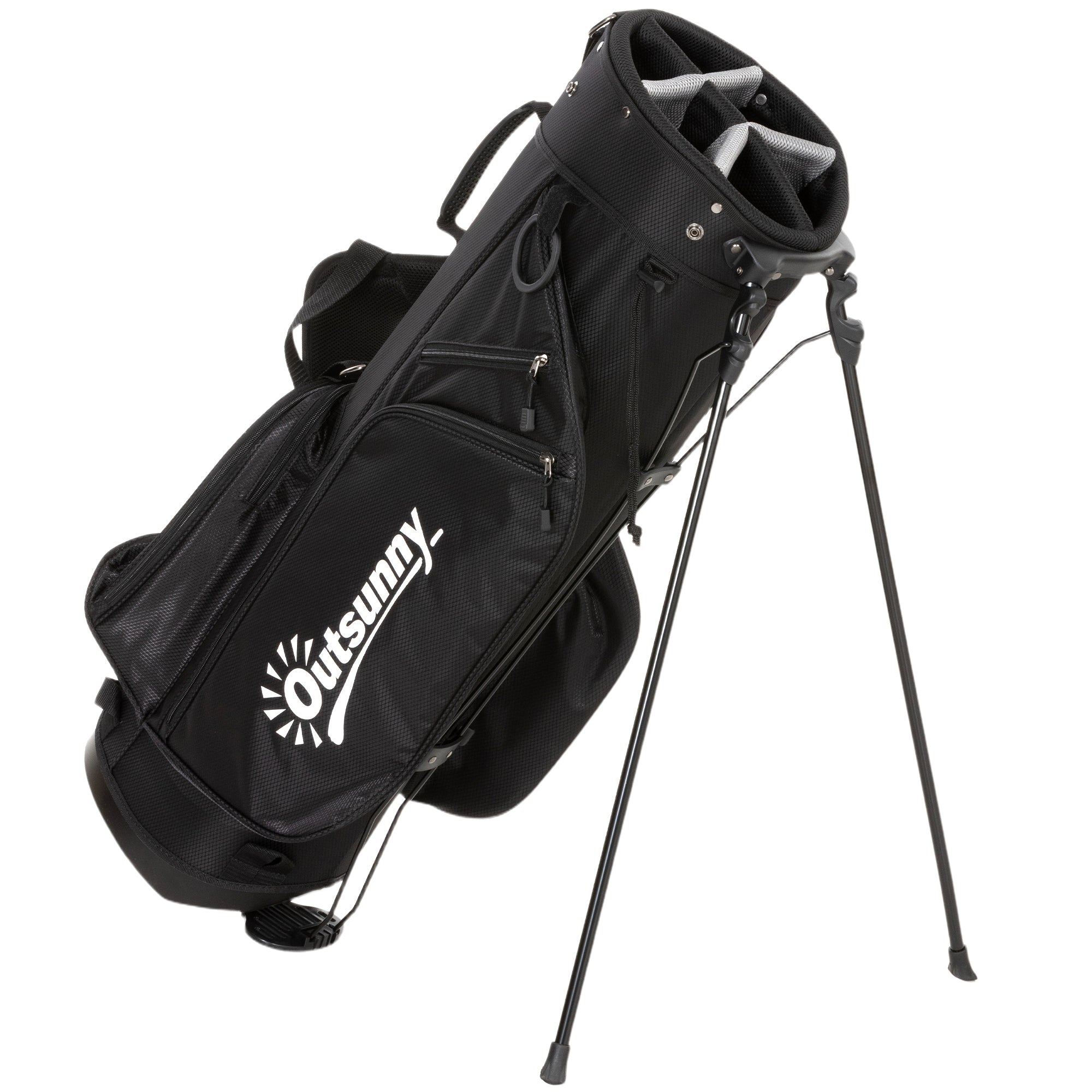 Outsunny Golf Stand Bag 6 Way Full-Length Dividers, Waterproof Golf Bag with 5 Pockets, Grey