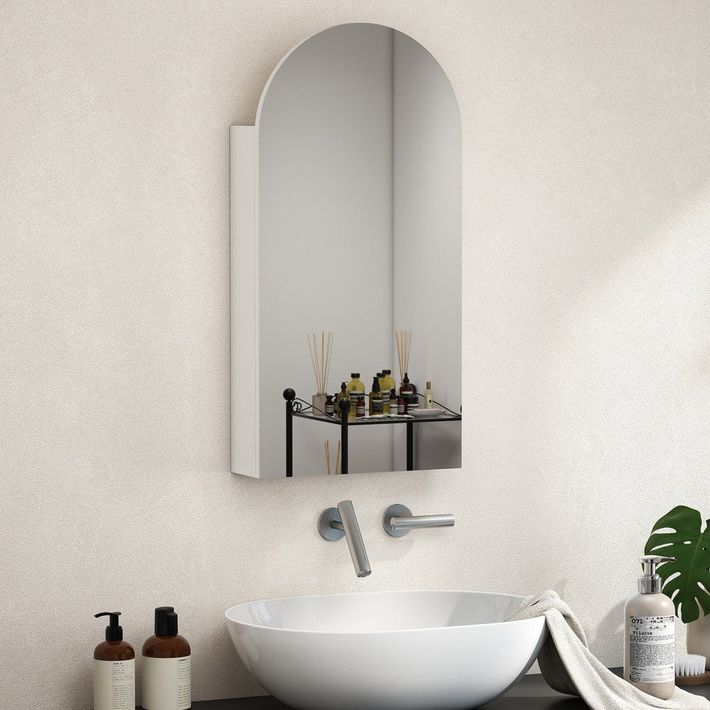 HOMCOM Arched Bathroom Mirror Cabinet with Adjustable Glass Shelves - White - product image 2