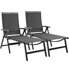 Outsunny Set of 2 Outdoor Folding Sun Loungers, 5-Position Adjustable Chaise Lounge Chairs with Aluminium Frame for Patio, Garden, Grey