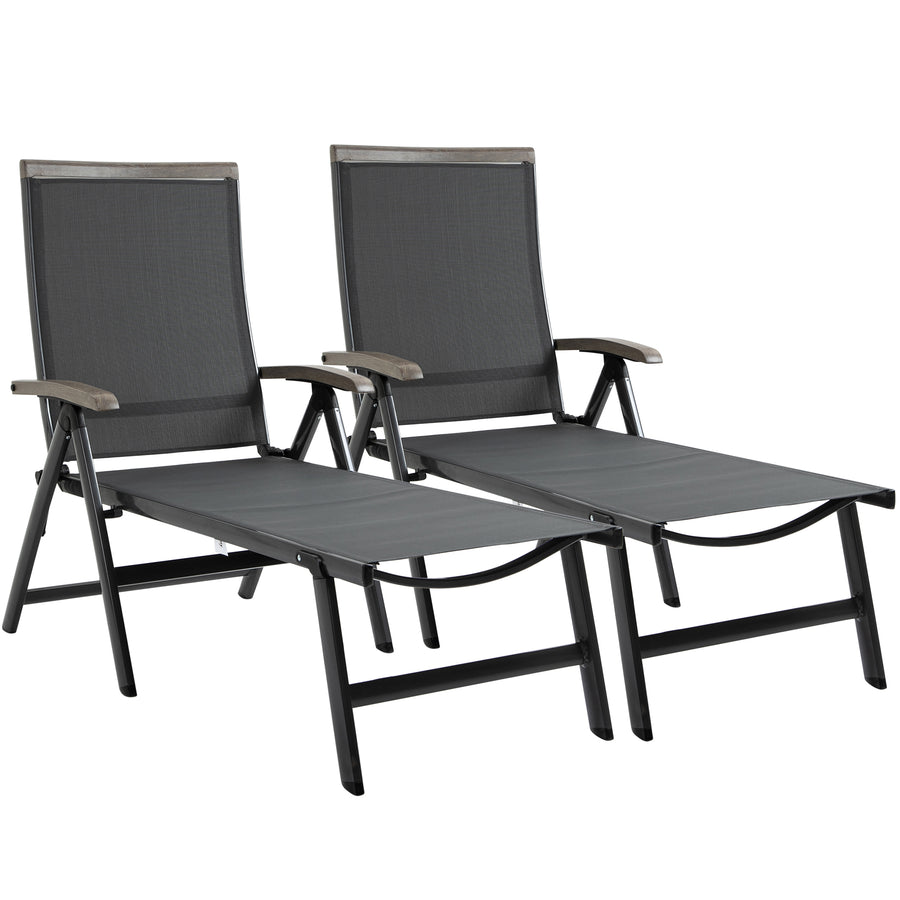 Outsunny Set of 2 Outdoor Folding Sun Loungers, 5-Position Adjustable Chaise Lounge Chairs with Aluminium Frame for Patio, Garden, Grey