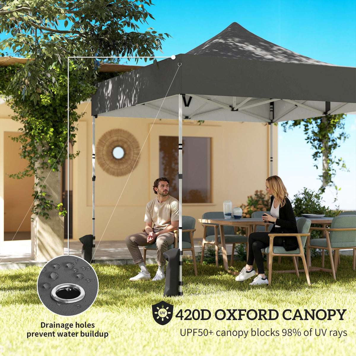Outsunny 3 x 3 m Pop Up Gazebo with Sidewalls, UPF50+ Heavy Duty Garden Party Tent Marquee with Wheeled Carry Bag, Dark Grey