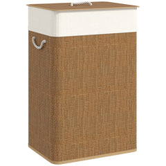 HOMCOM Bamboo Laundry Basket with Lid, 72L Laundry Hamper with Rope Handles, Washing Basket with Removable Washable Liner Bag for Bathroom, Bedroom, Brown