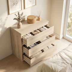 HOMCOM 3-Drawer Storage Organiser Unit, Chest of Drawers for Bedroom, Living Room, 80 x 39 x 73cm, Oak