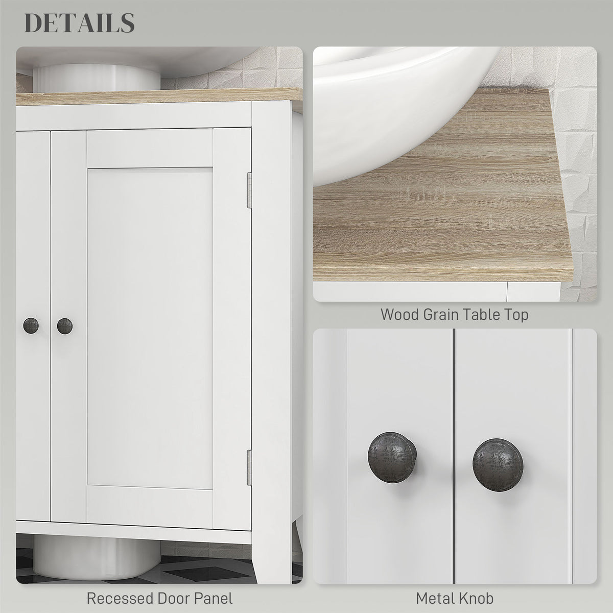 kleankin Under Sink Cabinet, Bathroom Sink Cabinet with 2 Doors, Pedestal Under Sink Design, Freestanding Bathroom Cupboard with Adjustable Shelf, White