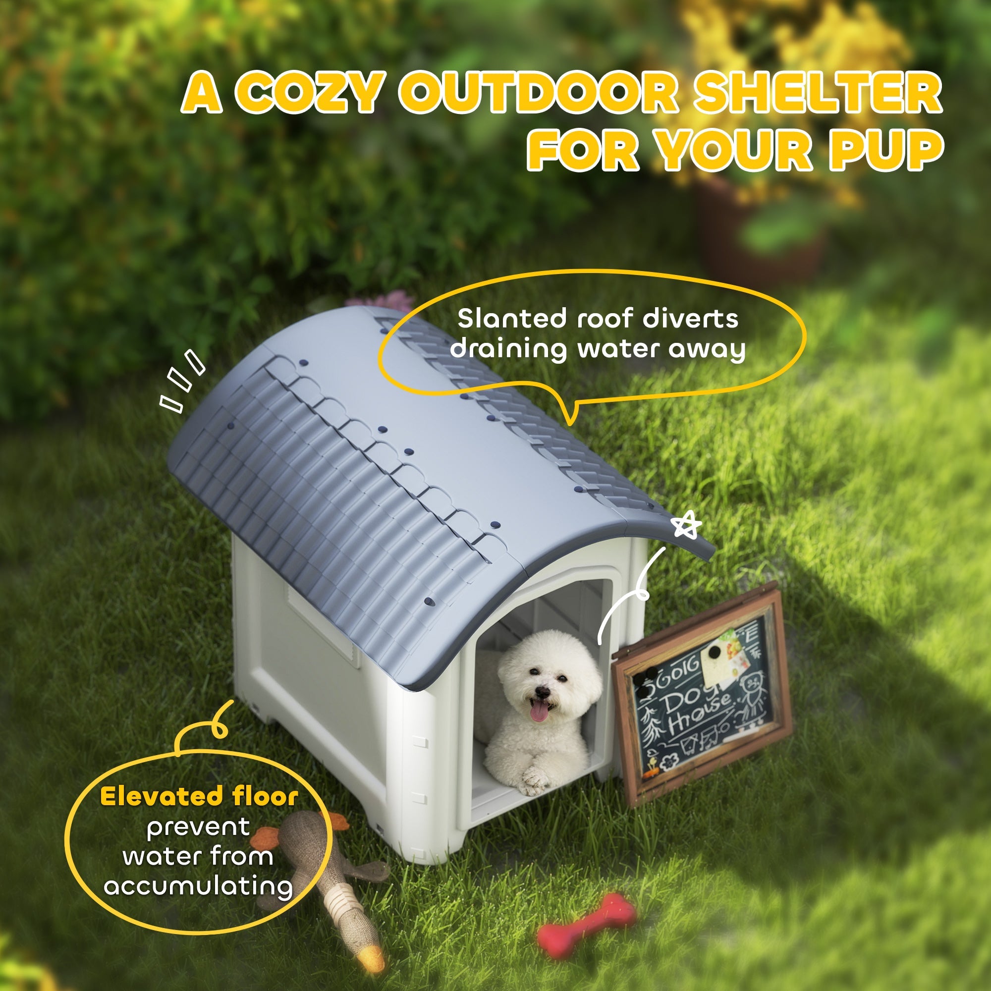 PawHut Outdoor Dog Kennel, Plastic Dog House with Removable Floor, Waterproof Roof, Raised Floor, 71 x 60 x 63 cm