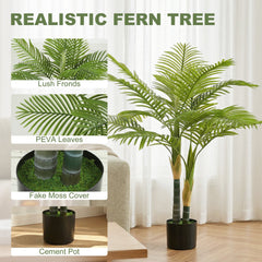 HOMCOM Artificial Palm Tree with 14 PEVA Leaves, 120cm Decorative Artificial Plant with Pot and Moss Effect, Green