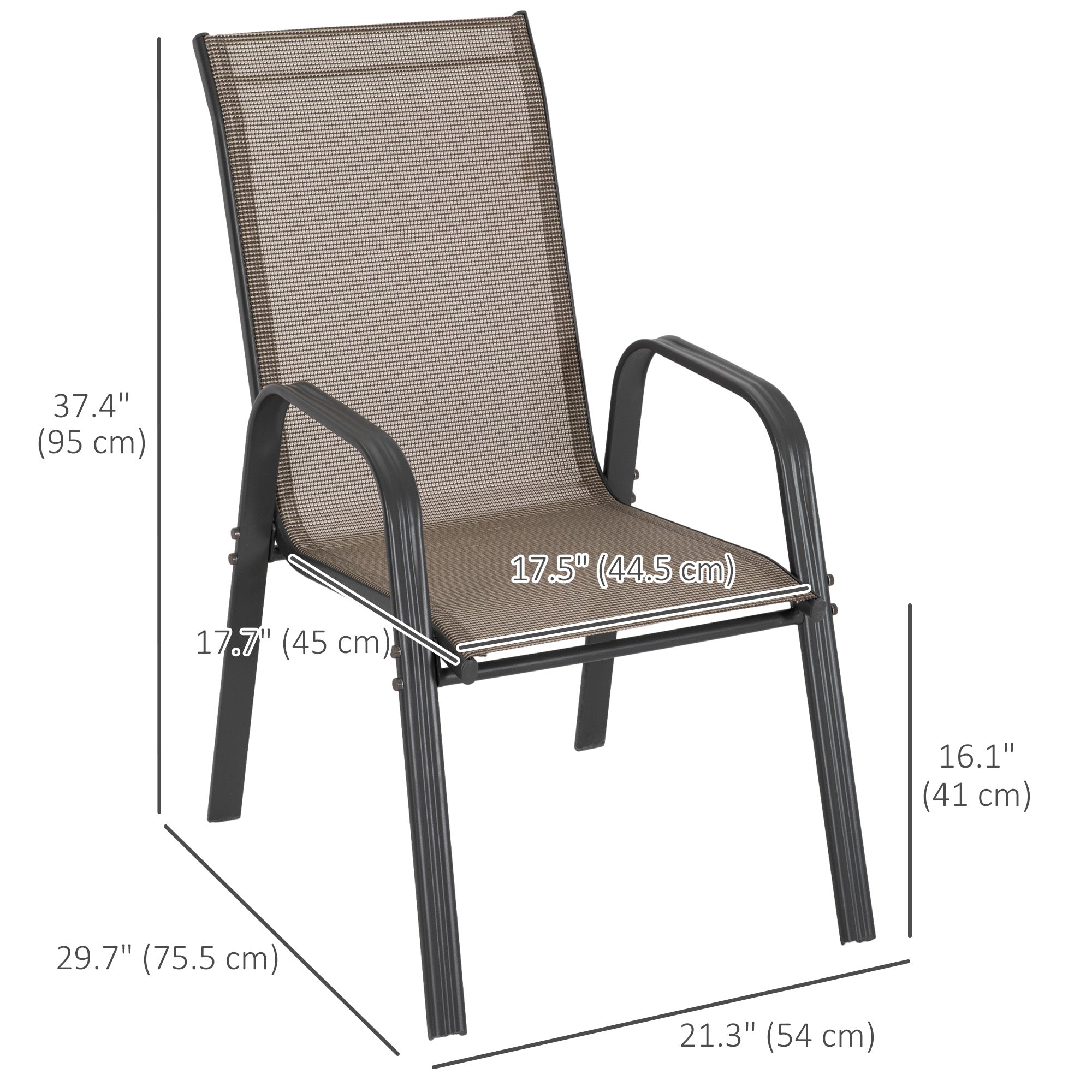 Outsunny Set of Four Stackable Mesh Seat Chairs - Grey