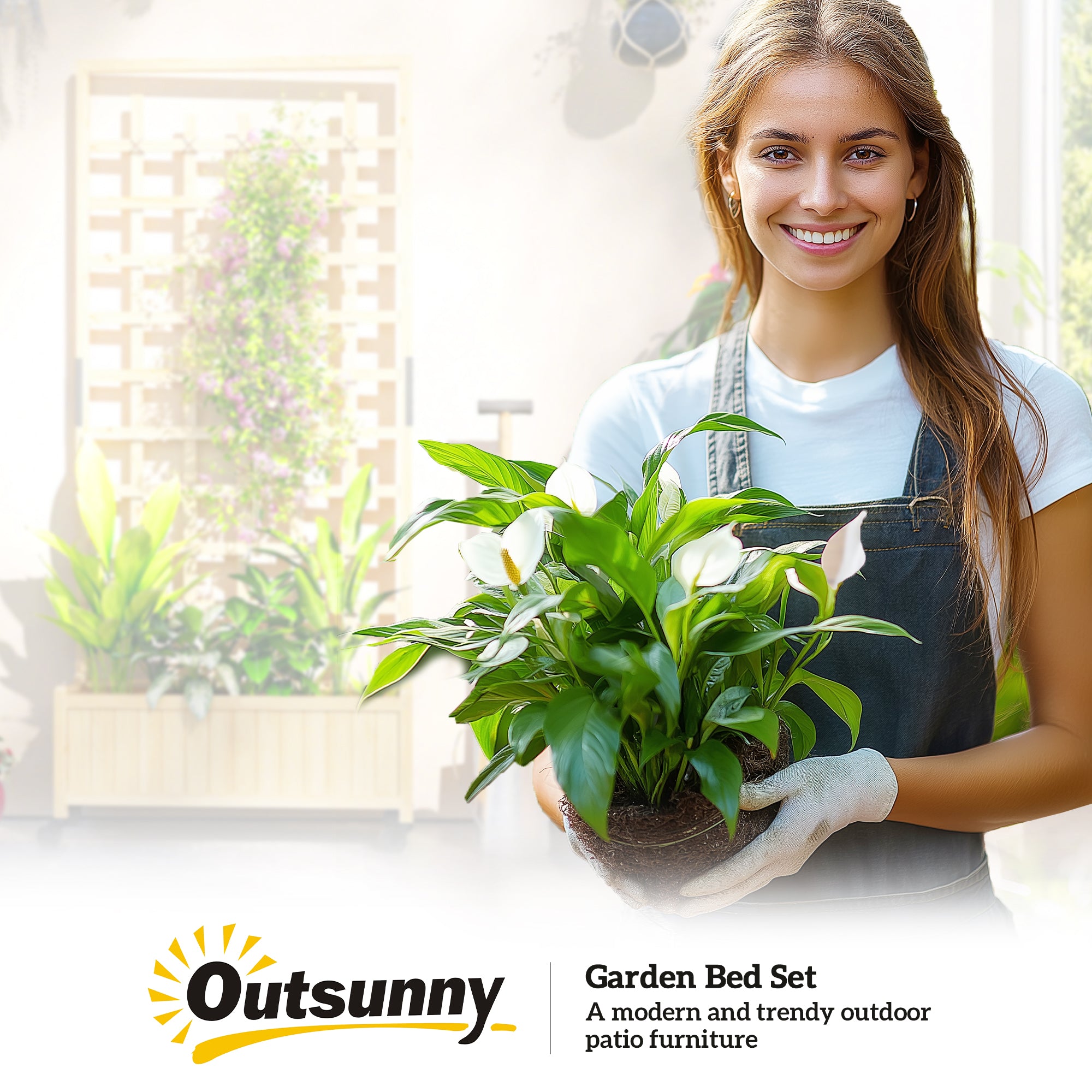 Outsunny Wooden Trellis Planter, Raised Garden Bed with Wheels, to Climb and Grow Vegetables, Herbs and Flowers, Natural