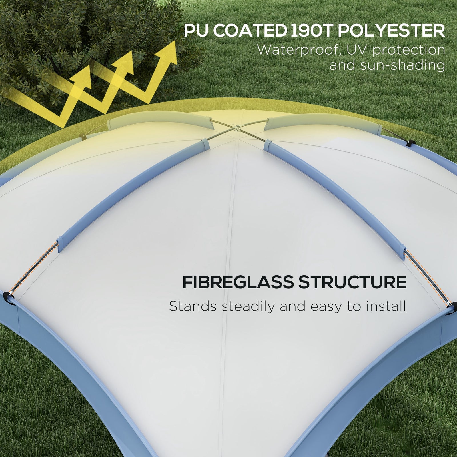 Outsunny 3.5 x 3.5M Camping Gazebo, Outdoor Event Shelter Dome Tent Garden Sun Shelter Patio Spire Arc Pavilion Camp Sun Shade Tent for 6-8 Person, Light Blue