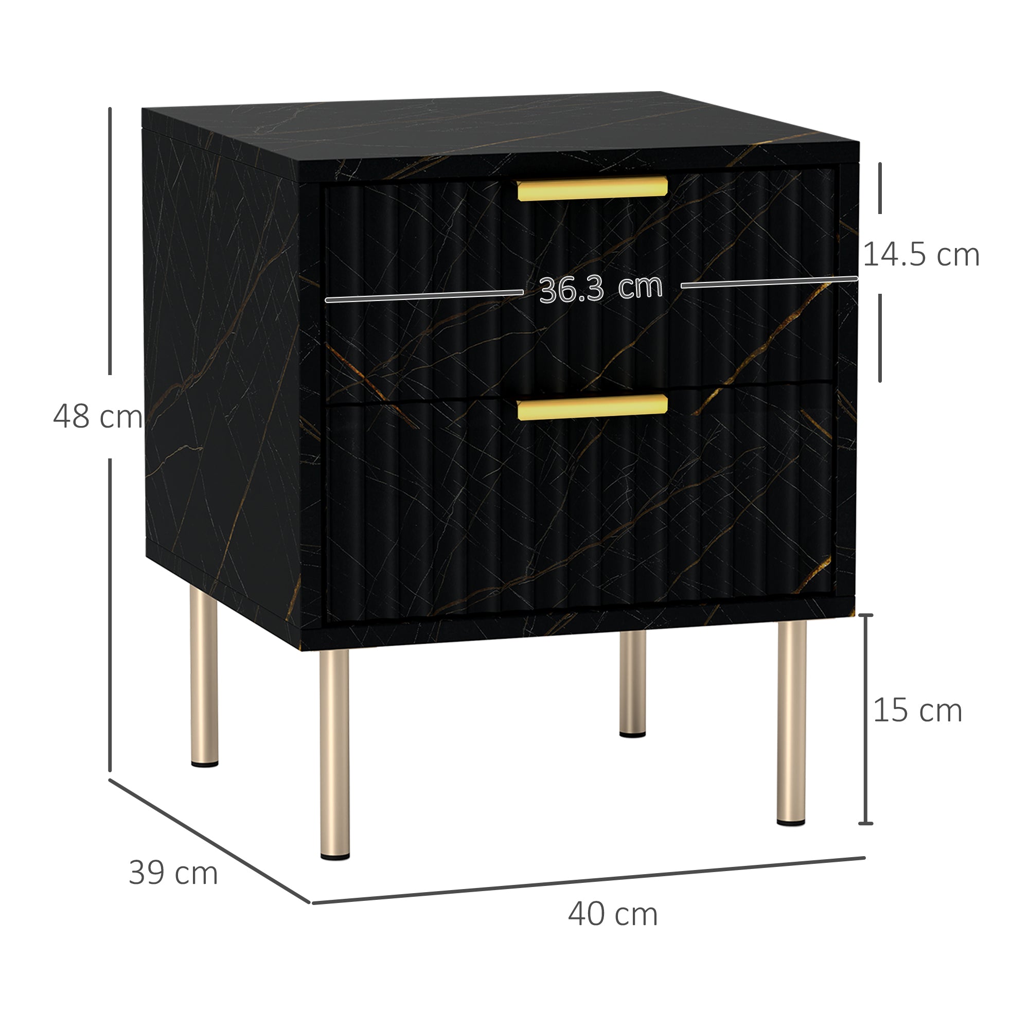 HOMCOM Elegant Two-Drawer Bedside Table - Black