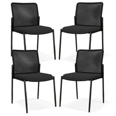 Waiting Room Chair Set of 4 with Ergonomic Mesh Backrest and Padded Seat-Black