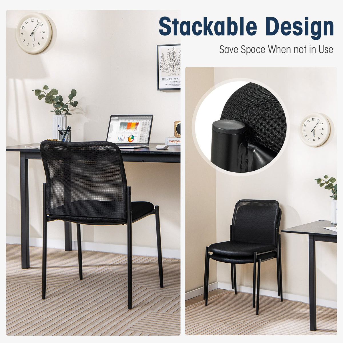 Waiting Room Chair Set of 4 with Ergonomic Mesh Backrest and Padded Seat-Black
