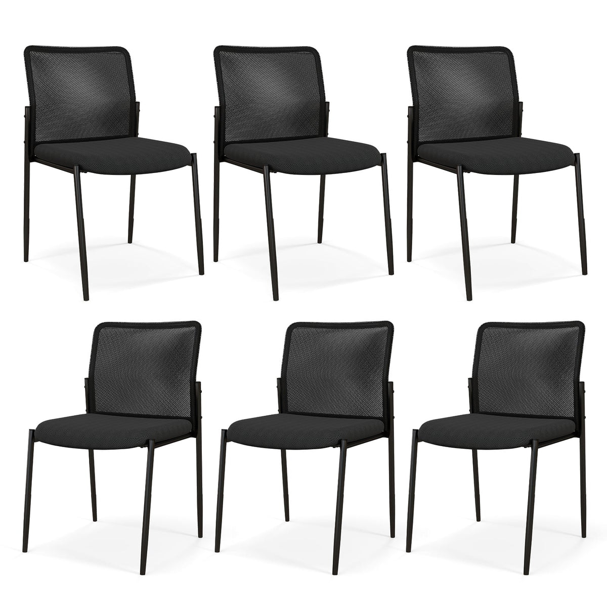Waiting Room Chair Set of 6 with Ergonomic Mesh Backrest and Padded Seat-Black