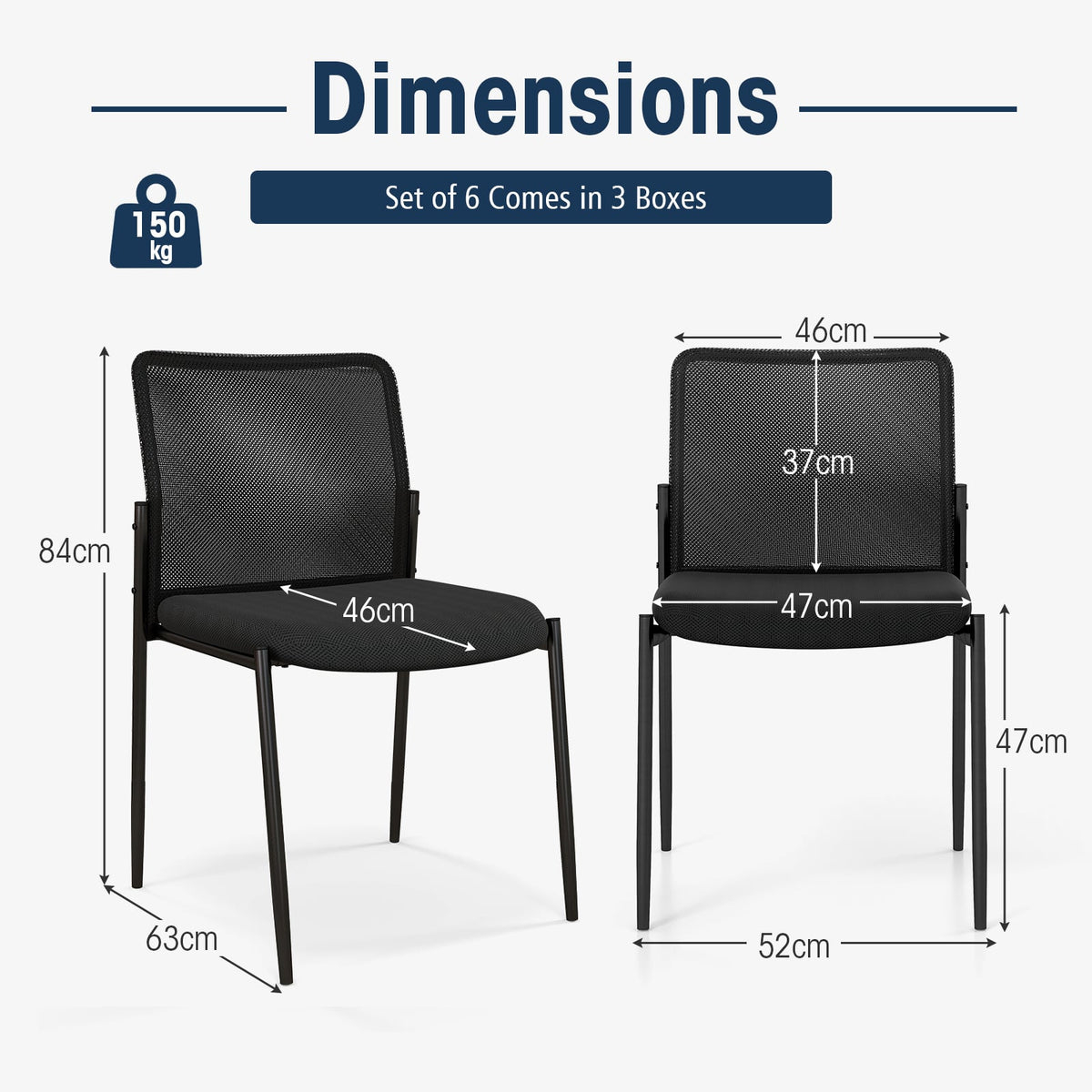 Waiting Room Chair Set of 6 with Ergonomic Mesh Backrest and Padded Seat-Black
