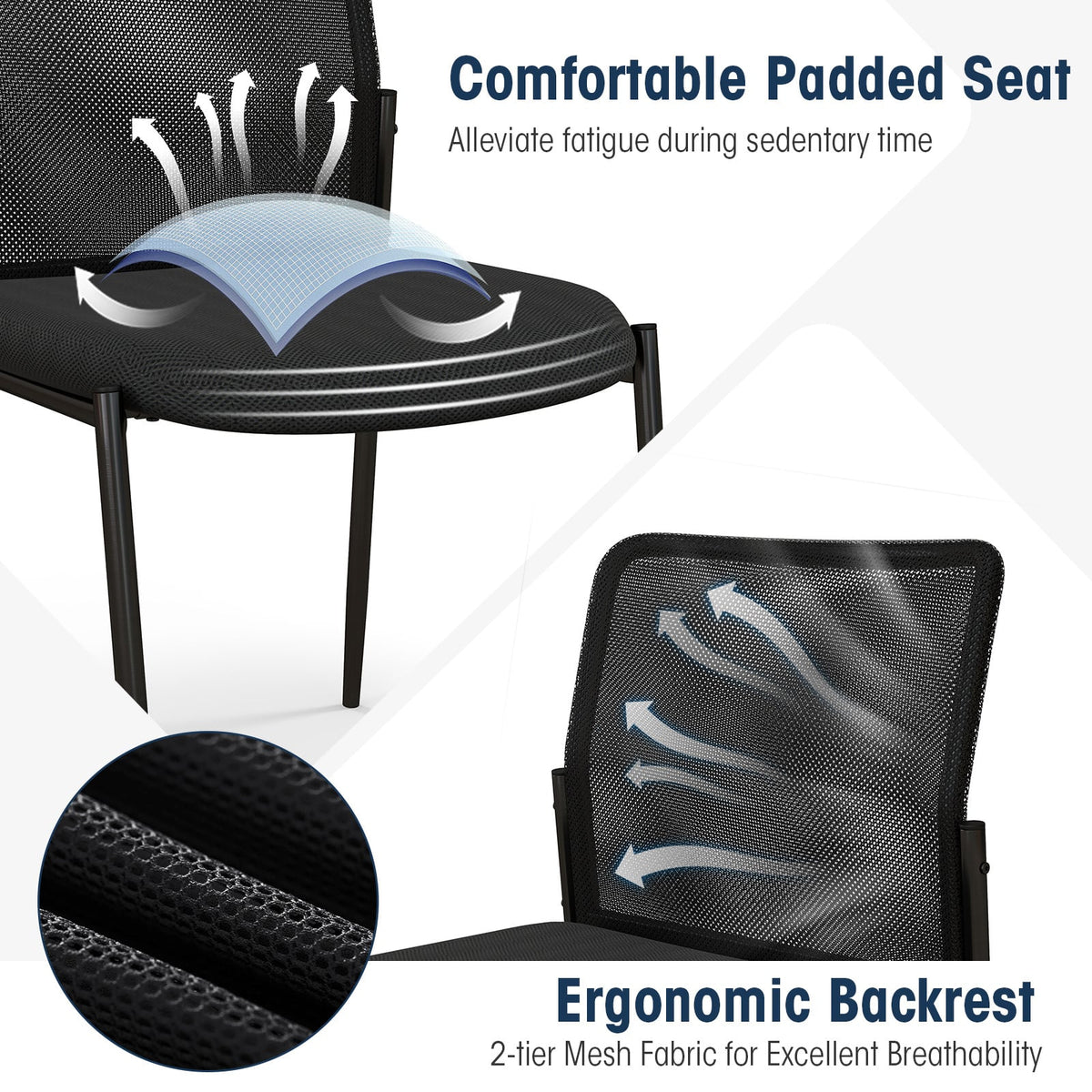 Waiting Room Chair Set of 6 with Ergonomic Mesh Backrest and Padded Seat-Black