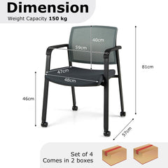 A diagram showing the dimensions of one grey office chair with wheels
