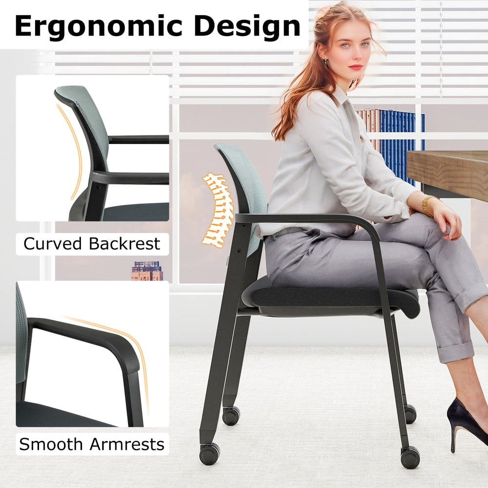 Close-up of the ergonomic backrest and smooth armrests of a grey office chair