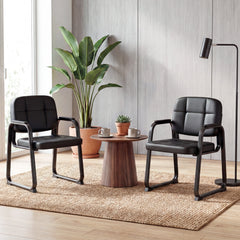 Waiting Room Guest Chairs Set of 2 with Sled Base for Conference Room-Black