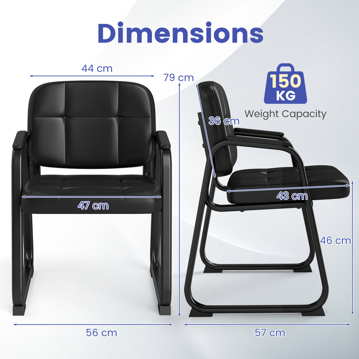 Waiting Room Guest Chairs Set of 2 with Sled Base for Conference Room-Black