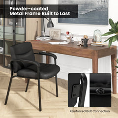 Upholstered Waiting Room Chair No Wheels Set of 2 with Padded Armrests-Black