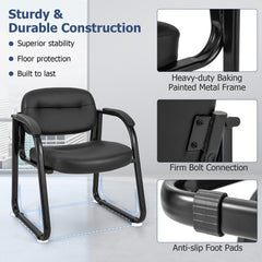 Close up of a black waiting room chair showing construction details
