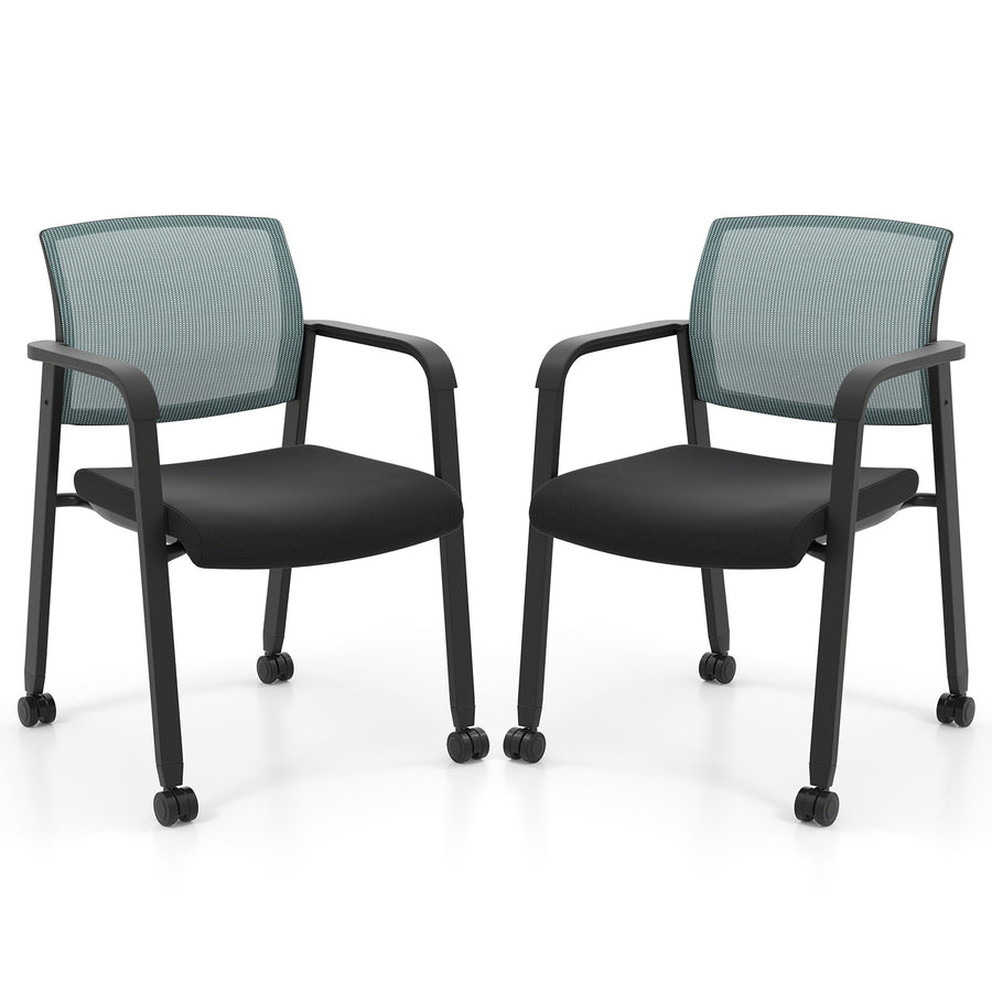 Waiting Room Chairs Set of 2 with Armrests and Wheels-Grey