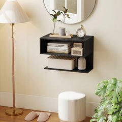 Wall Mounted Bedside Table with Storage Shelves-Black