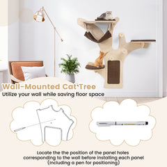 Wall-Mounted Cat Tower Furniture with Scratching Posts-Brown