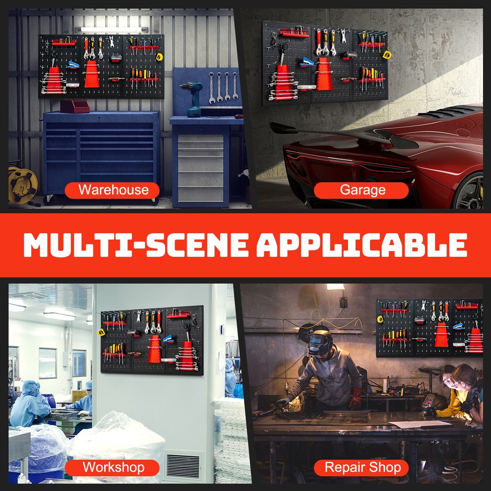 Wall-mounted Metal Pegboard Tool Storage Kit with 3 Pegboards