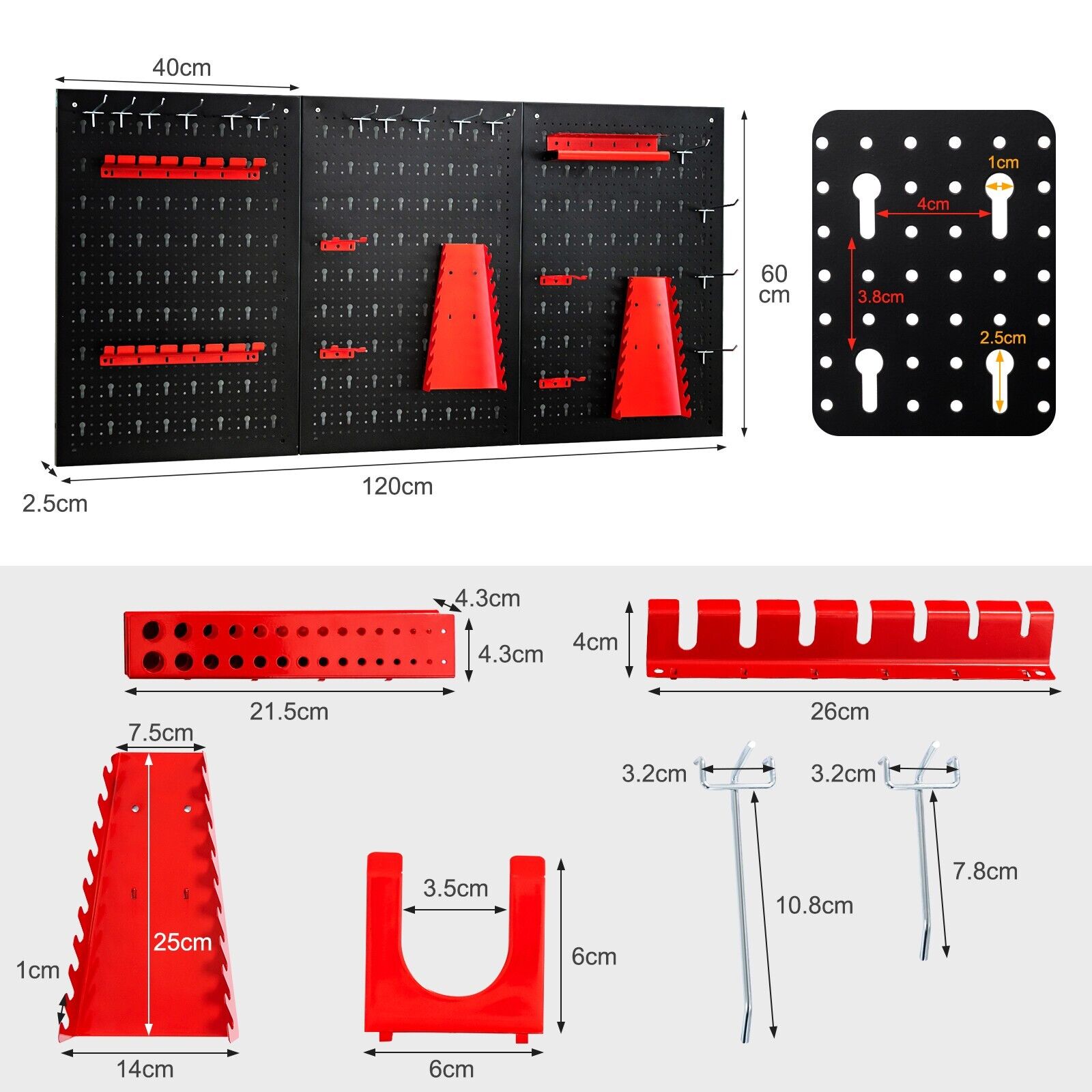 Wall-mounted Metal Pegboard Tool Storage Kit with 3 Pegboards