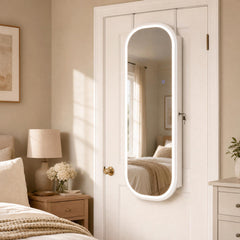 Wall and Door Mounted Jewelry Cabinet with 3-Color Adjustable Full-Length Mirror-White