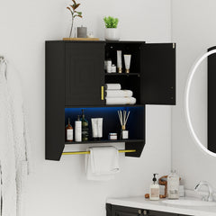 Wall Mounted Bathroom Cabinet Over the Toilet Storage Cabinet with 3-Color Lights-Black