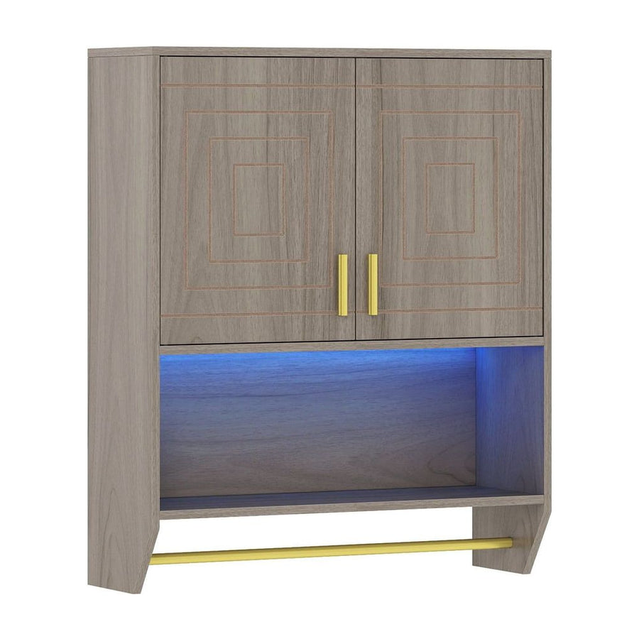 Wall Mounted Bathroom Cabinet Over the Toilet Storage Cabinet with 3-Color Lights-Grey