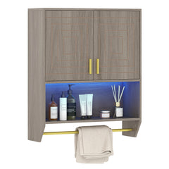 Wall Mounted Bathroom Cabinet Over the Toilet Storage Cabinet with 3-Color Lights-Grey