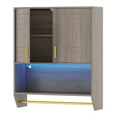 Wall Mounted Bathroom Cabinet Over the Toilet Storage Cabinet with 3-Color Lights-Grey