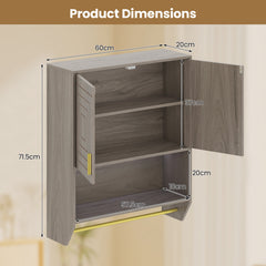Wall Mounted Bathroom Cabinet Over the Toilet Storage Cabinet with 3-Color Lights-Grey
