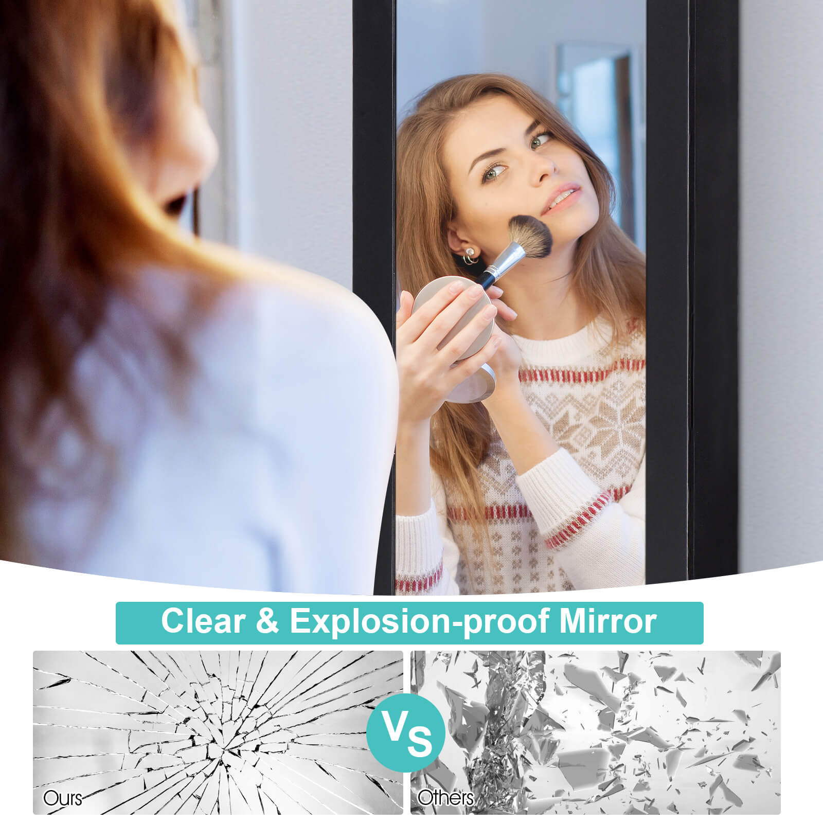 Wall Mounted Jewelry Armoire with Built-in Mirror and 3 Shelves -Black