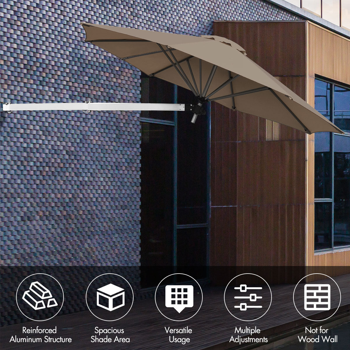 Outdoor Tilting Sunshade Umbrella with Large Shading Area-Brown