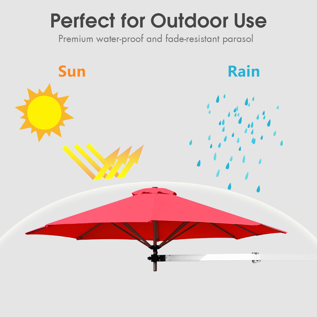 Outdoor Tilting Sunshade Umbrella with Large Shading Area-Burgundy