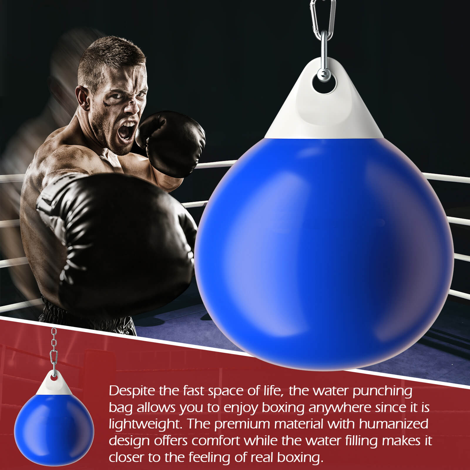 Water Punching Bag with Adjustable Metal Chain and Insurance Buckles-Blue