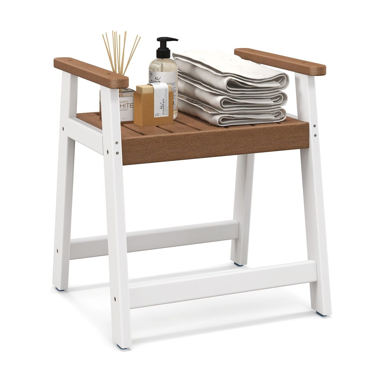 Waterproof HDPE Shower Bench with Armrests-Brown