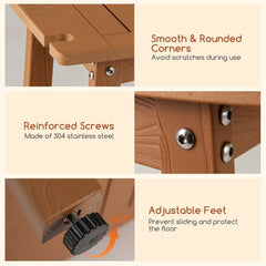 The shower stool highlighting rounded corners, metal screws and adjustable feet in close-up