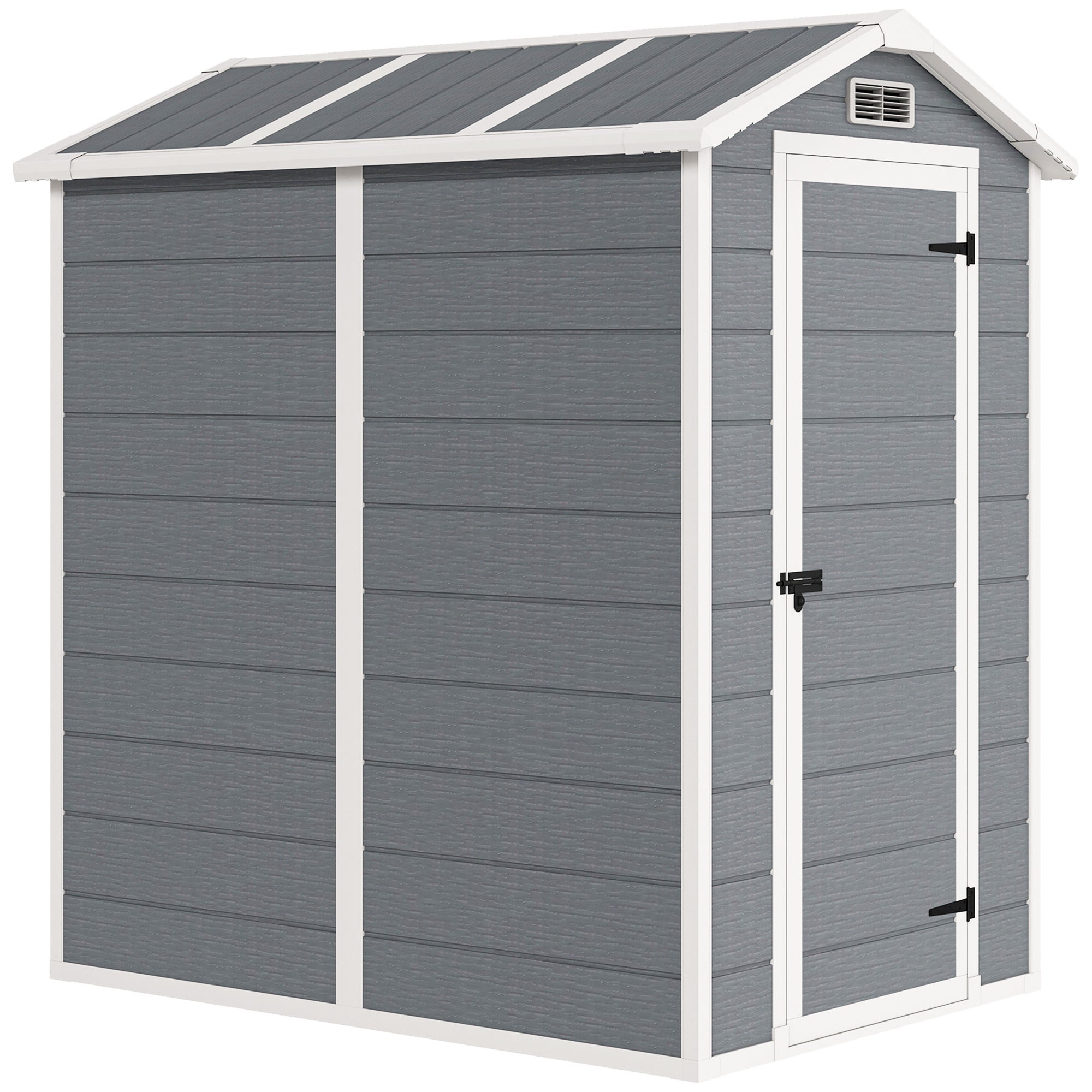 Outsunny 4 x 6ft Garden Shed, Plastic Shed with Floor, Window, Lockable Door and Vents, Resin Tool Shed for Outdoor Patio Storage, Zero Maintenance, Grey